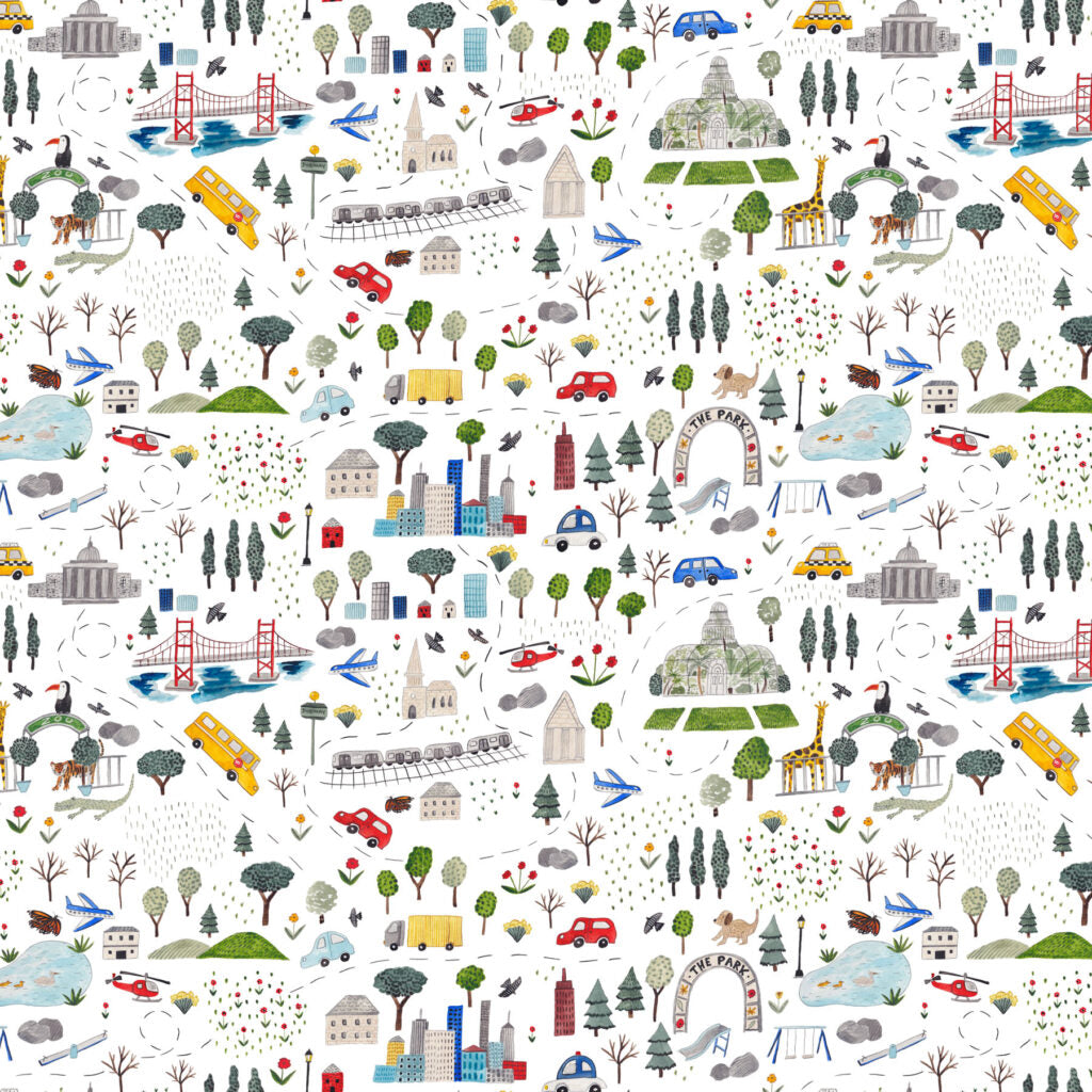 Fabric FIGO White Cityscape Mini Metropolis by the Quarter Yard 91189-10