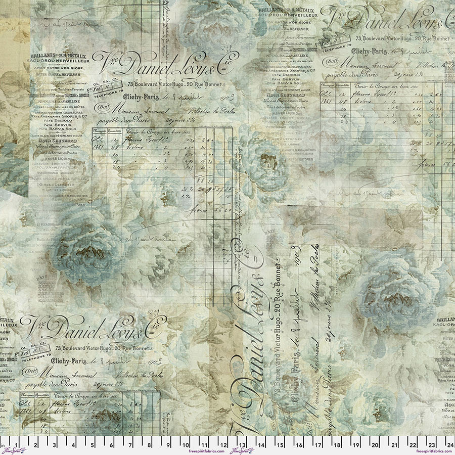 Fabric FreeSpirit Aqua Receipt Eclectic Elements by the Quarter Yard PWTH102.AQUA