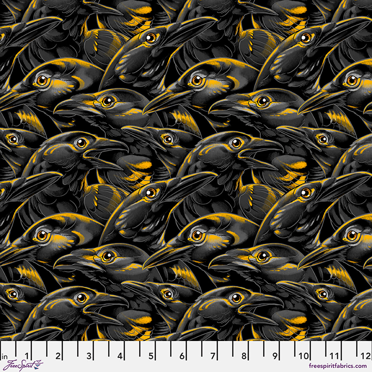 Fabric FreeSpirit Black Crows Chain Mail by the Quarter Yard PWRH143.BLACK
