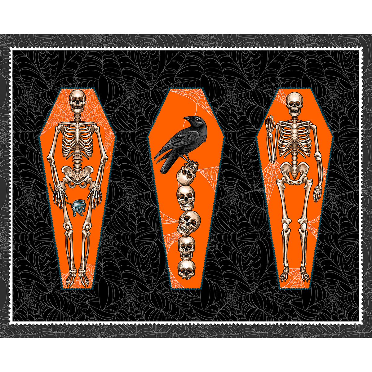 Fabric FreeSpirit Chain Mail Skeleton Bones Panel PWRH148.PANEL