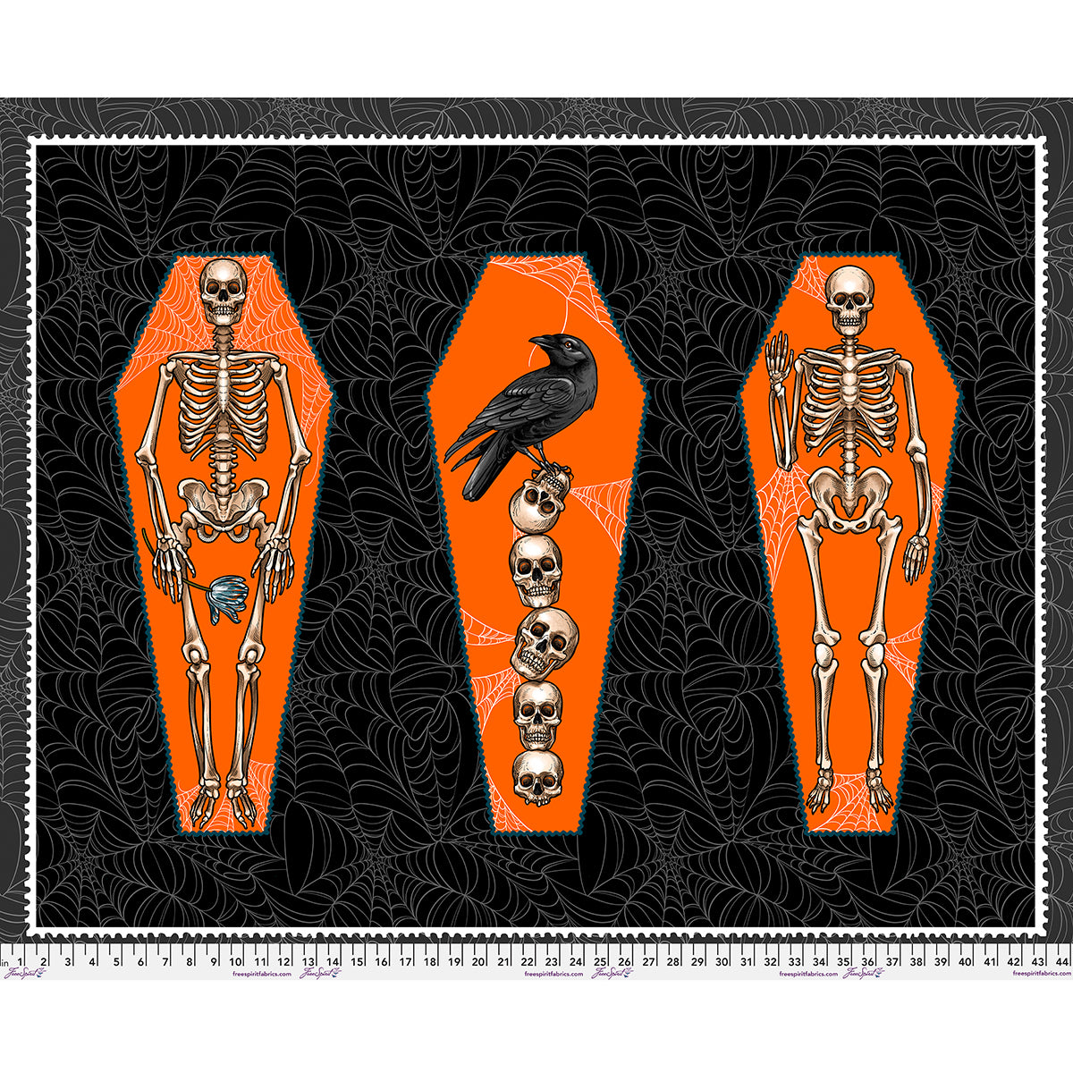 Fabric FreeSpirit Chain Mail Skeleton Bones Panel PWRH148.PANEL
