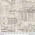 Fabric with architectural blueprints and measurements on a beige background