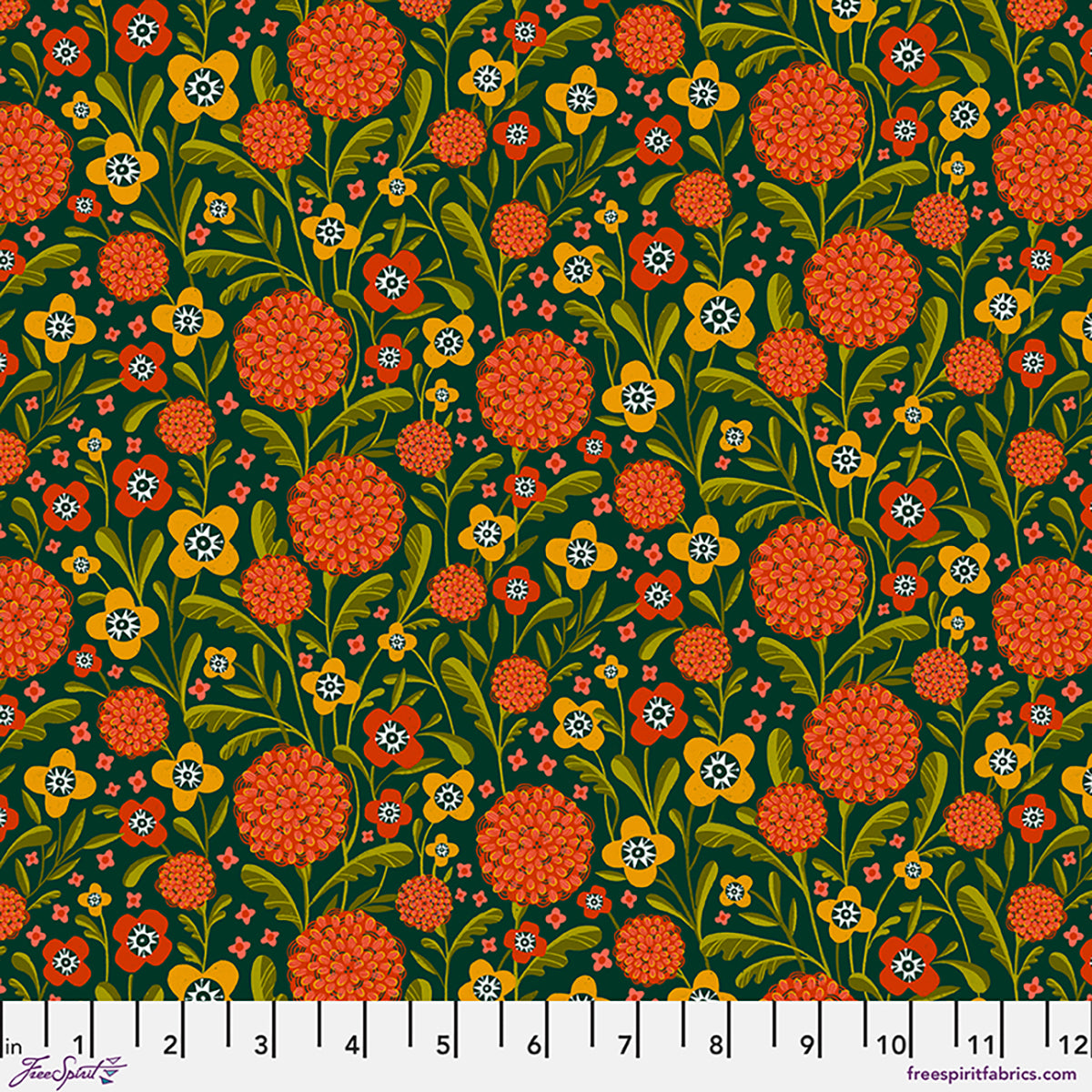 Fabric FreeSpirit Hunter Marigold Field More Than Bones by the Quarter Yard PWCD168.XHUNTER