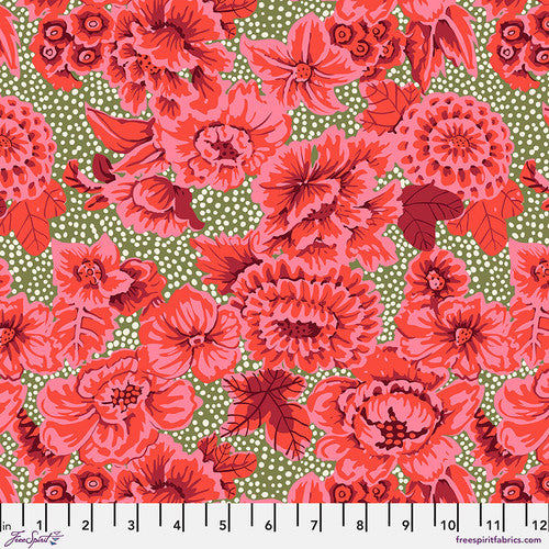 Fabric FreeSpirit Kaffe Fassett Red Floral with Dots Kaffe: From the Archives by the Quarter Yard PWGP002.RED