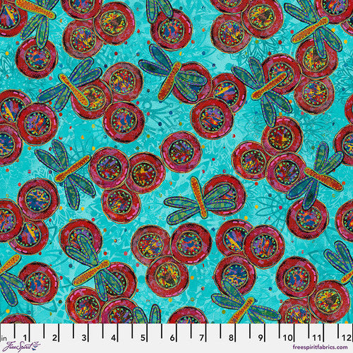 Fabric FreeSpirit Mint Flight Dragonfly Dance by the Quarter Yard PWSP110.MINT