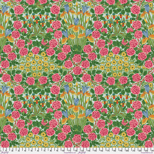 Fabric FreeSpirit Morris & Co. Seaglass Campanula 108" Wide Back by the Quarter Yard QBWM011.SEAGLASS