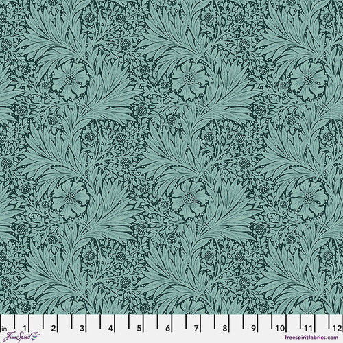 Fabric FreeSpirit Morris & Co. Teal Marigold Bedford Park by the Quarter Yard PWWM006.TEAL