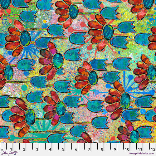 Fabric FreeSpirit Multi Daisytime Dragonfly Dance by the Quarter Yard PWSP107.MULTI