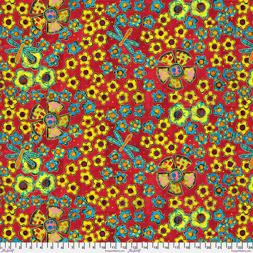 Fabric FreeSpirit Multi Flower Field Dragonfly Dance by the Quarter Yard PWSP113.MULTI