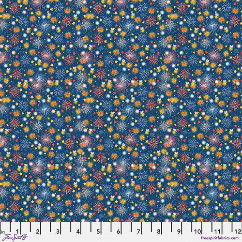 Fabric FreeSpirit Navy America's Birthday Fireworks Happy Birthday, America! by the Quarter Yard PWMY028.NAVY