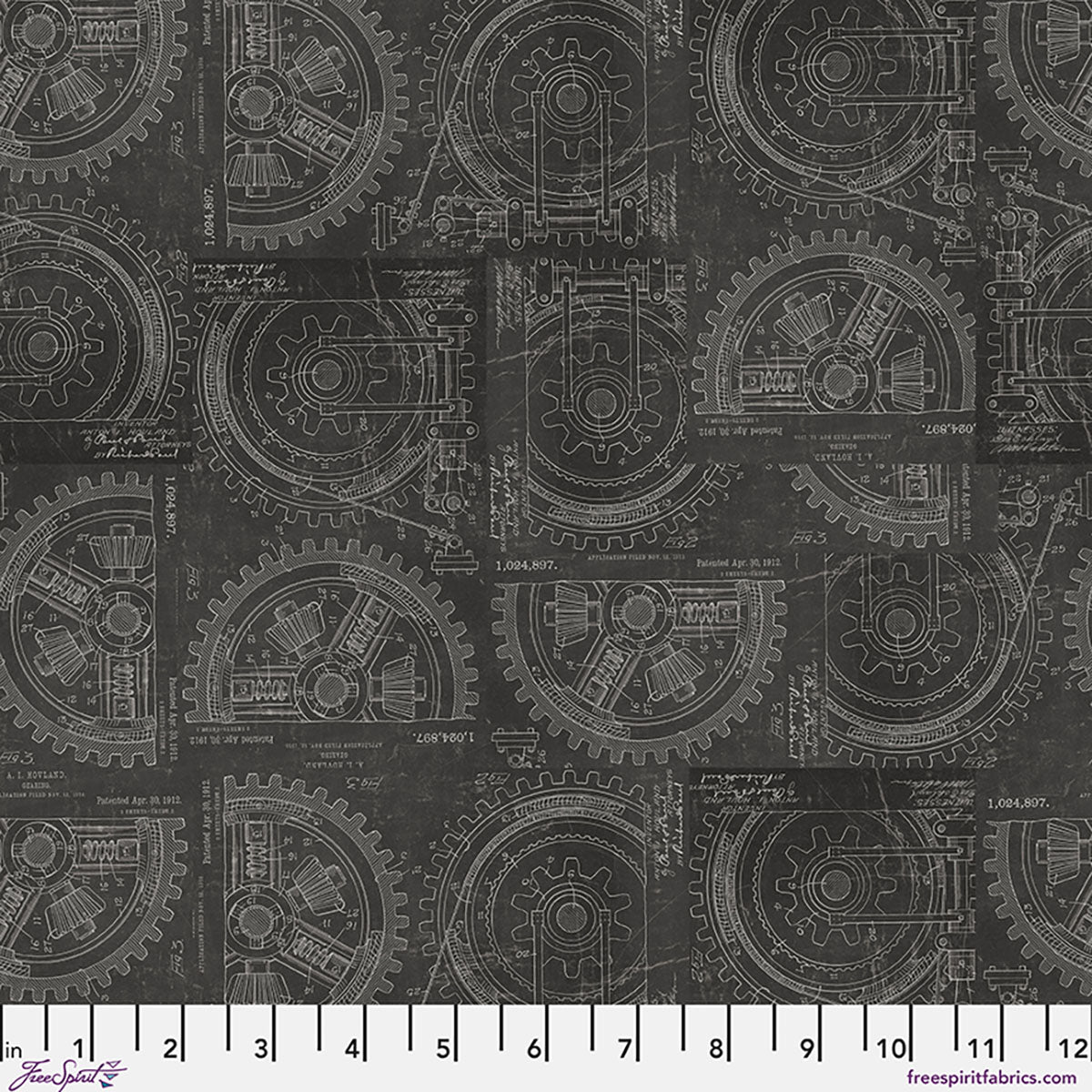 Fabric with mechanical design on a black background