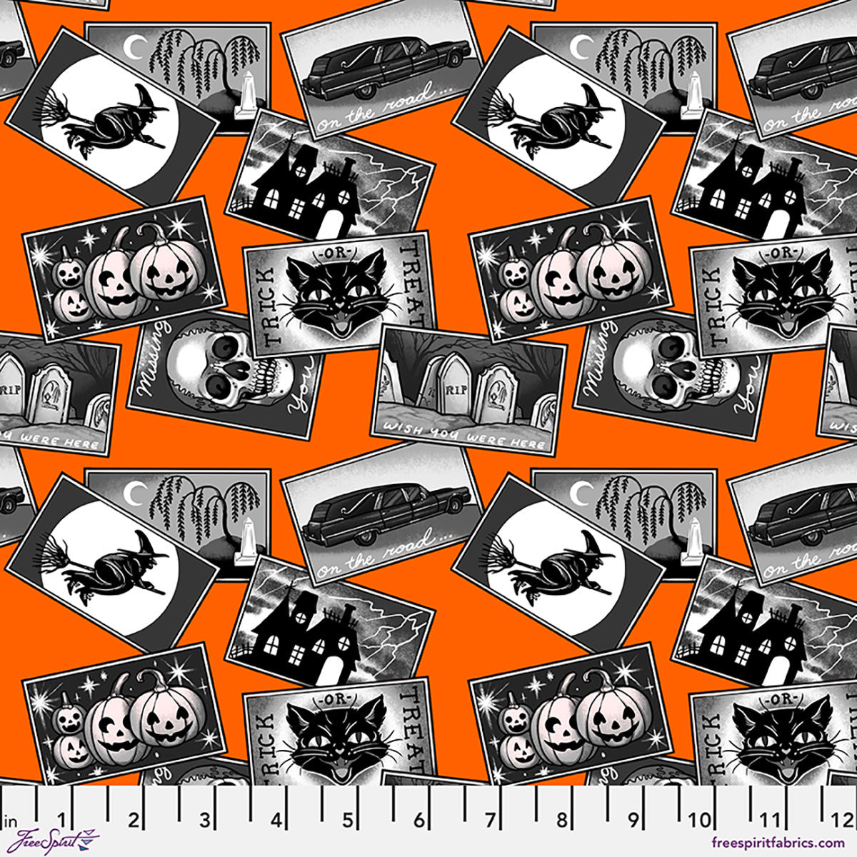 Fabric FreeSpirit Orange Postcards Chain Mail by the Quarter Yard PWRH151.ORANGE