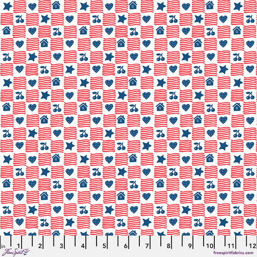 Fabric FreeSpirit Red Simple American Home Happy Birthday, America! by the Quarter Yard PWMY026.RED