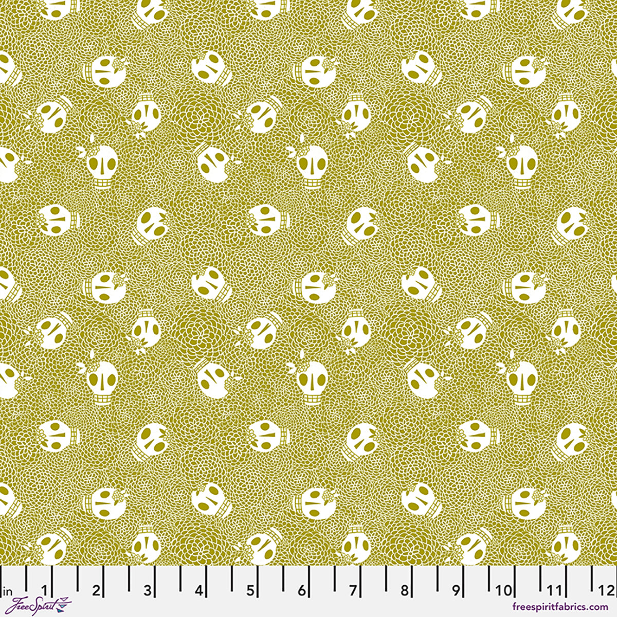 Fabric FreeSpirit Sage Skelly More Than Bones by the Quarter Yard PWCD169.XSAGE
