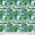 Fabric pattern with cityscape, trees, and people, featuring the Eiffel Tower.