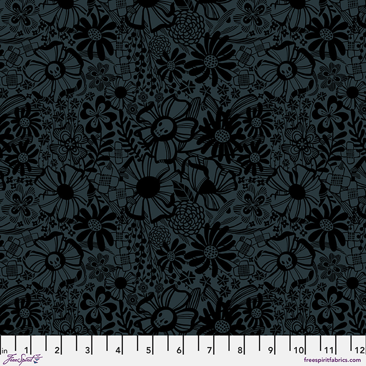 Fabric FreeSpirit Slate Floral Cacophony More Than Bones by the Quarter Yard PWCD166.XSLATE