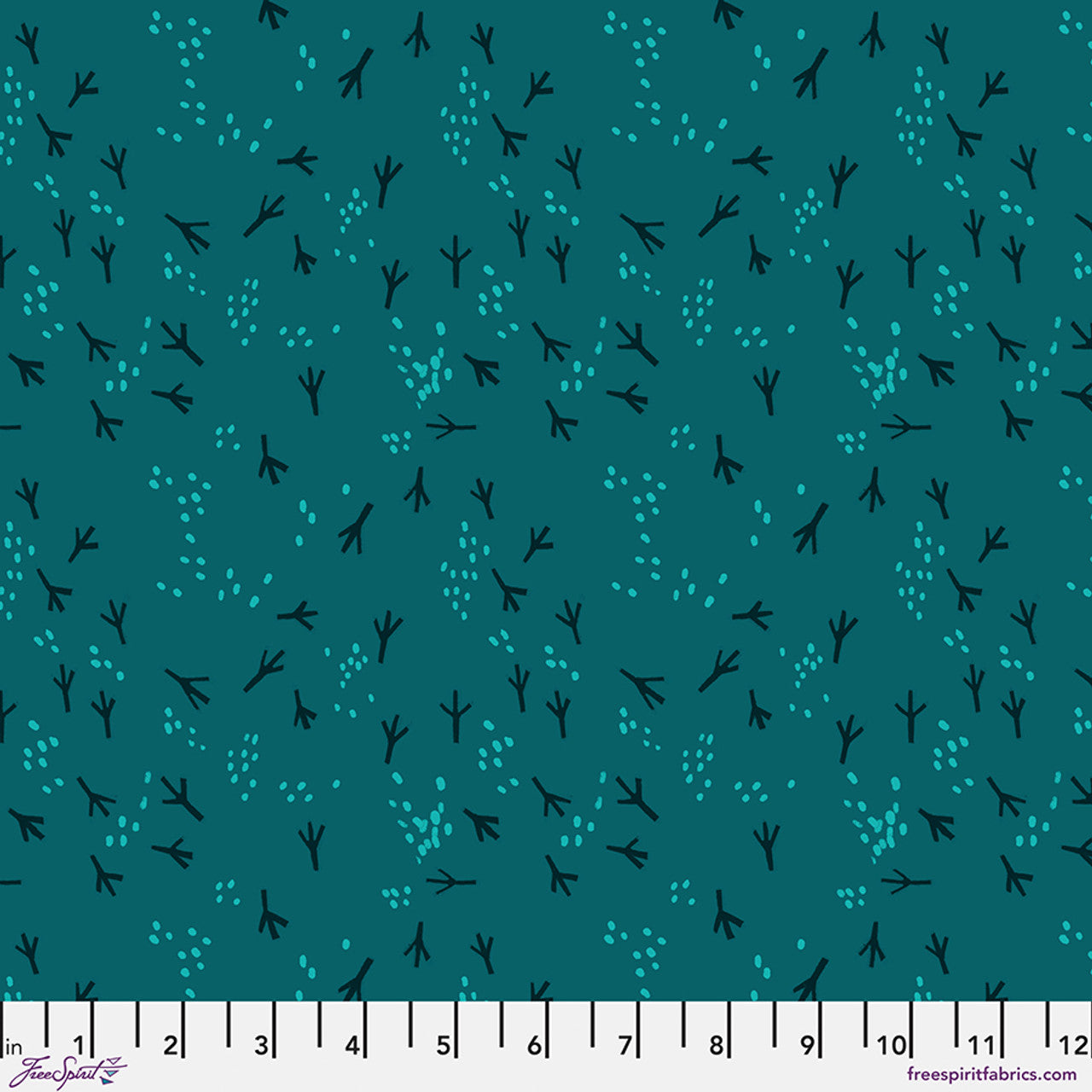 Fabric FreeSpirit Teal Fancy Feet What the Birds Said by the Quarter Yard PWCD154.XTEAL