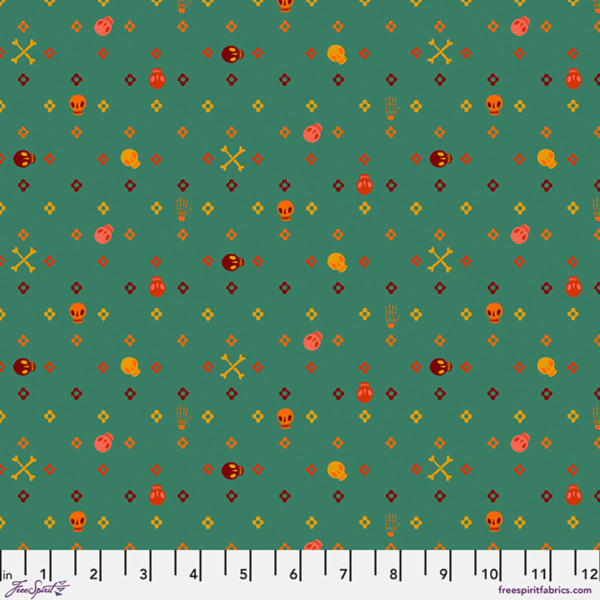Fabric FreeSpirit Teal Flowery Bones More Than Bones by the Quarter Yard PWCD170.XTEAL