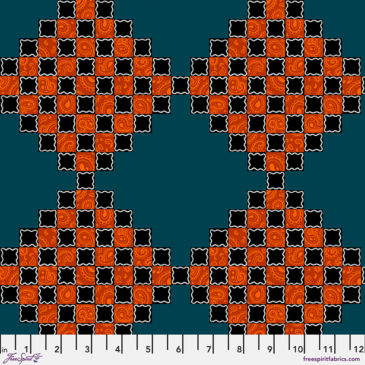 Fabric FreeSpirit Teal Postage Stamp Chain Mail by the Quarter Yard PWRH149.TEAL