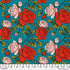 Fabric FreeSpirit Teal Roses Are Falling Love Letters by the Quarter Yard PWRH134.TEAL