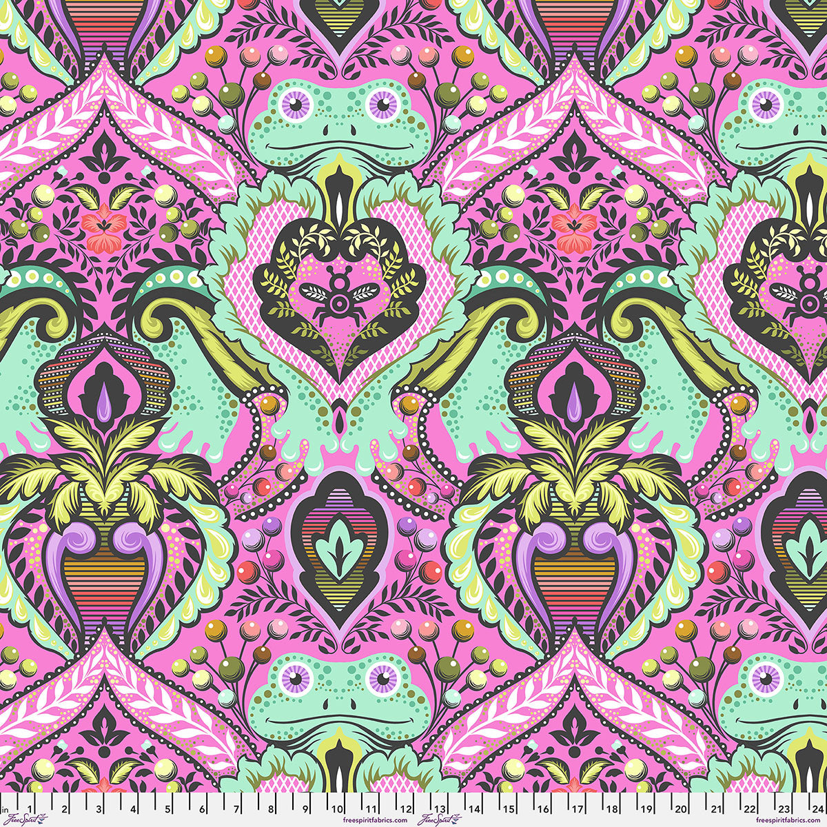 Colorful patterned fabric with a ruler at the bottom