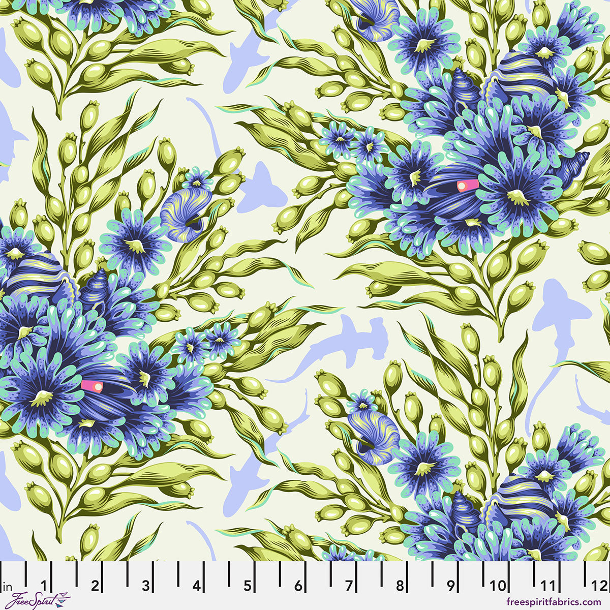 Fabric FreeSpirit Tula Pink Marine Shadow Sharks Floral Reef by the Quarter Yard PWTP267.MARINE