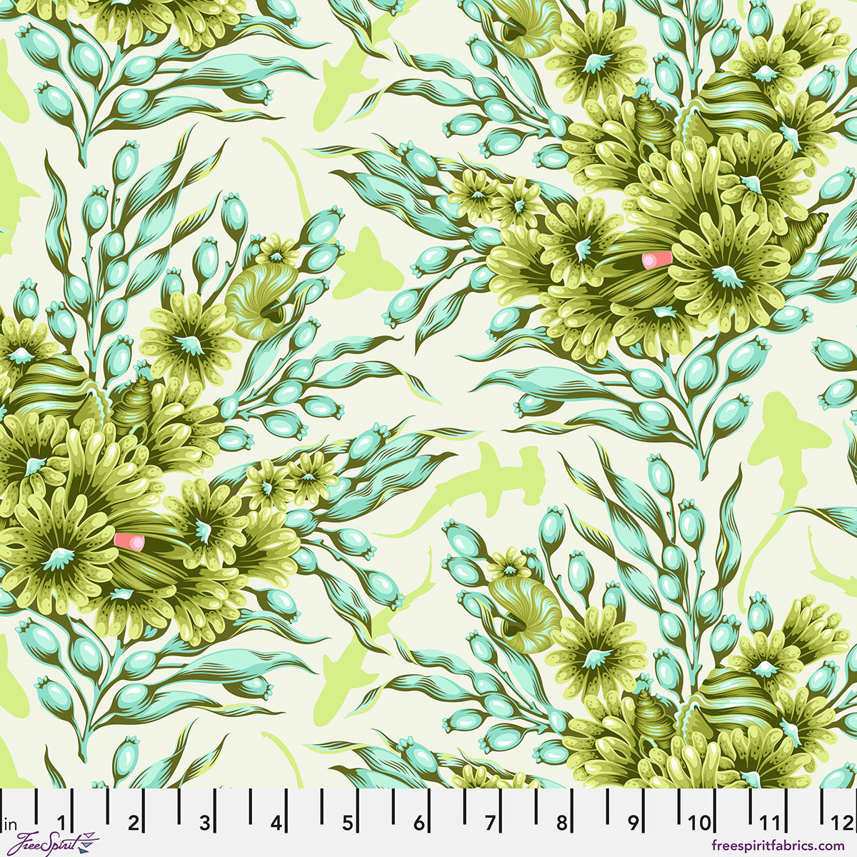 Fabric FreeSpirit Tula Pink Seagrass Shadow Sharks Floral Reef by the Quarter Yard PWTP267.SEAGRASS