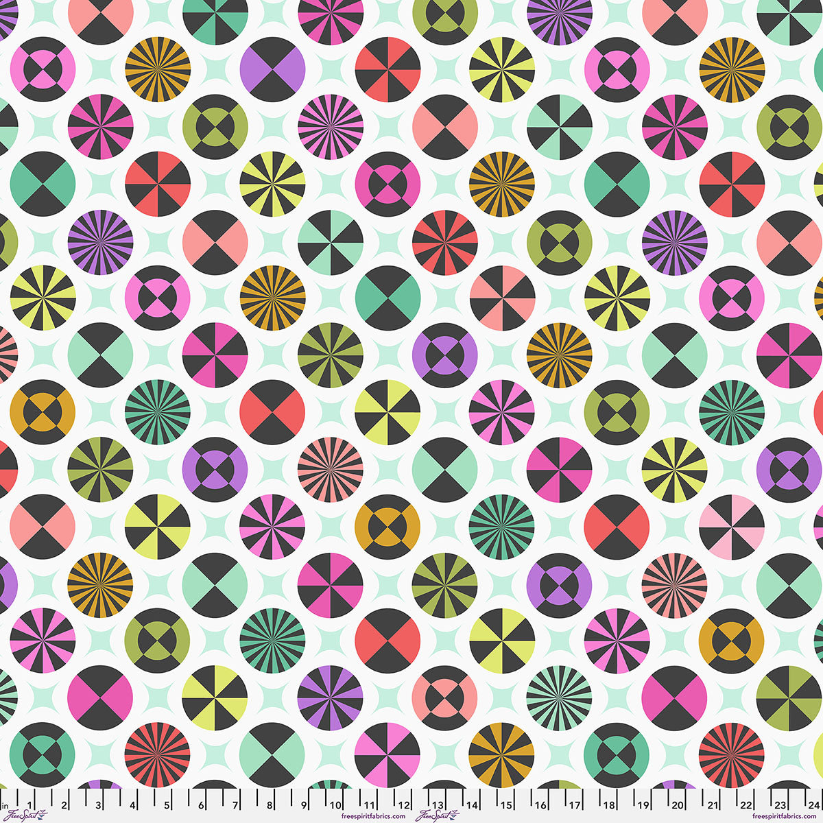 Pattern of colorful geometric shapes on a white background