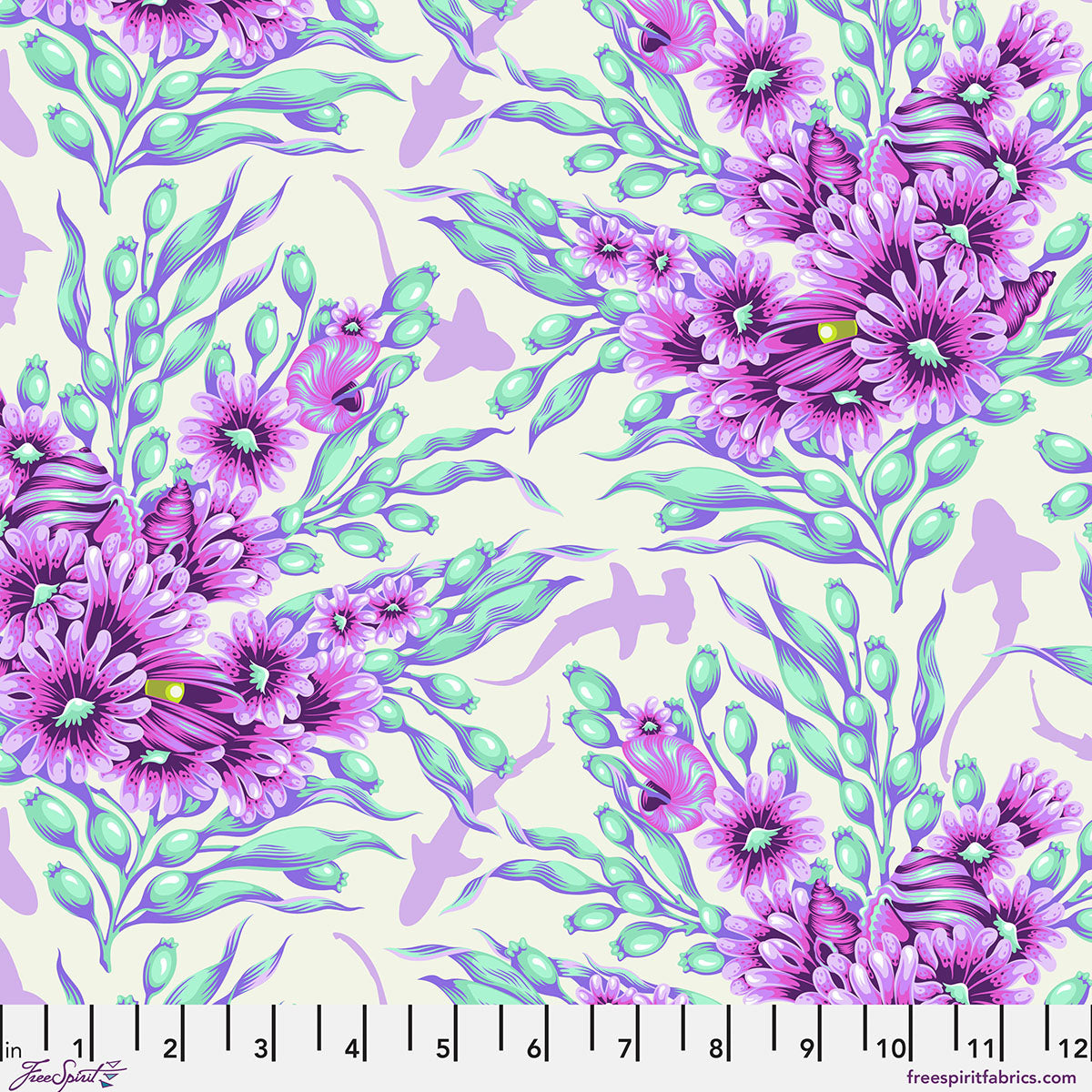 Fabric FreeSpirit Tula Pink Ultraviolet Shadow Sharks Floral Reef by the Quarter Yard PWTP267.ULTRAVIOLET
