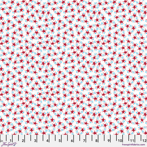 Fabric FreeSpirit White Stars Stripes & Squiggles Happy Birthday, America! by the Quarter Yard PWMY023.WHITE