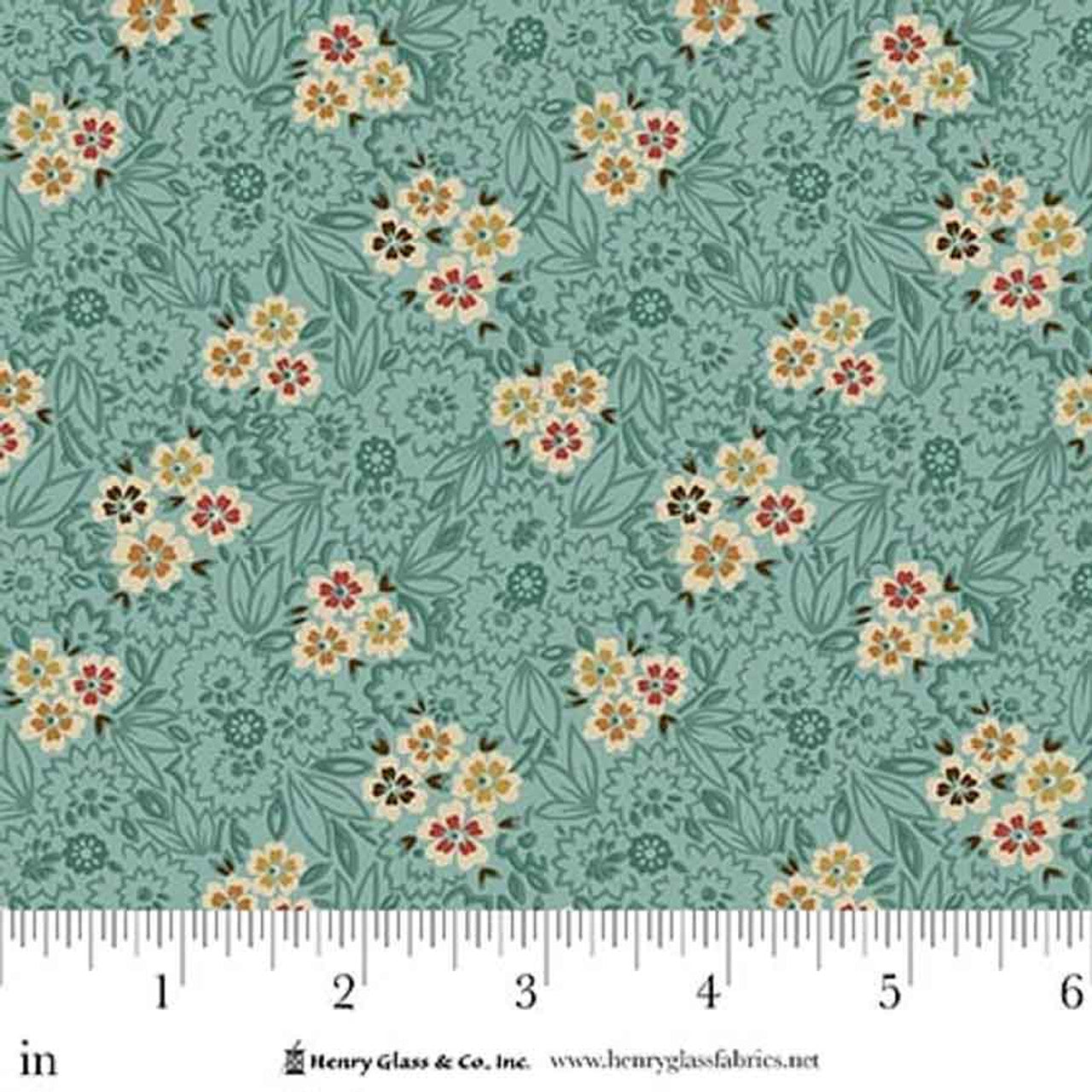 Fabric Henry Glass Aqua Flower Cart Love Struck by the Quarter Yard 2293-11