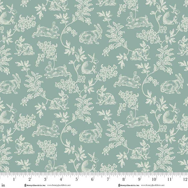 Fabric Henry Glass Aqua Toile Candlelight & Romance 118" Wide Back by the Quarter Yard 2309-11