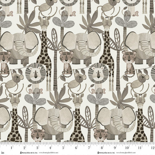 Fabric Henry Glass Beige Directional Animals Jungle Romp by the Quarter Yard 2101-44
