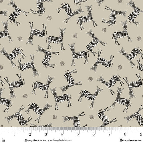 Fabric Henry Glass Beige Tossed Zebra Jungle Romp by the Quarter Yard 2104-44