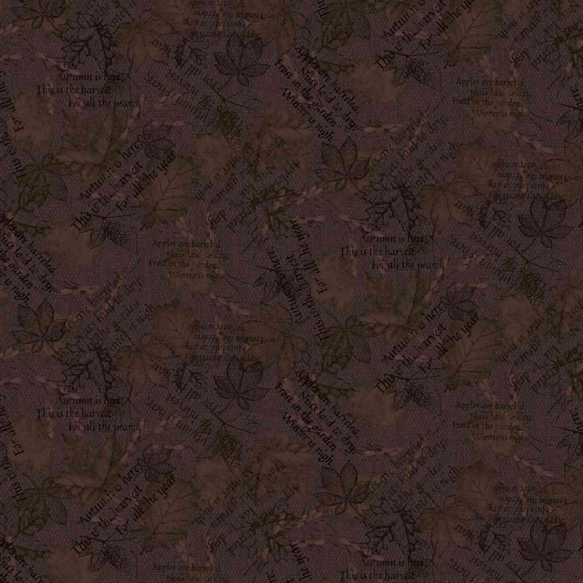 Fabric Henry Glass Black/Brown Mixed Media Leaves Bountiful Blessings by the Quarter Yard 3633-93