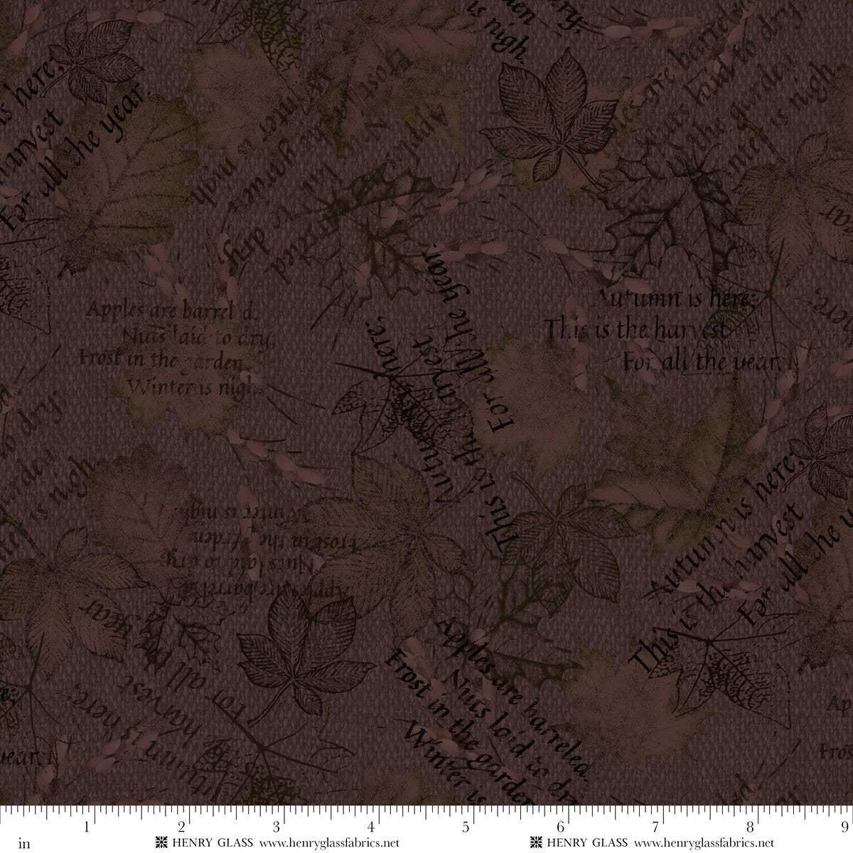 Fabric Henry Glass Black/Brown Mixed Media Leaves Bountiful Blessings by the Quarter Yard 3633-93