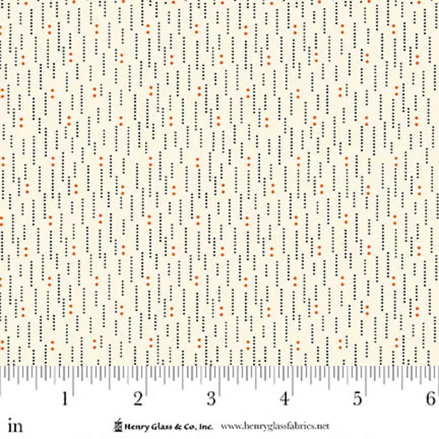 Fabric Henry Glass Black/Orange Line Dots Seasonal Shirtings by the Quarter Yard 2570-39