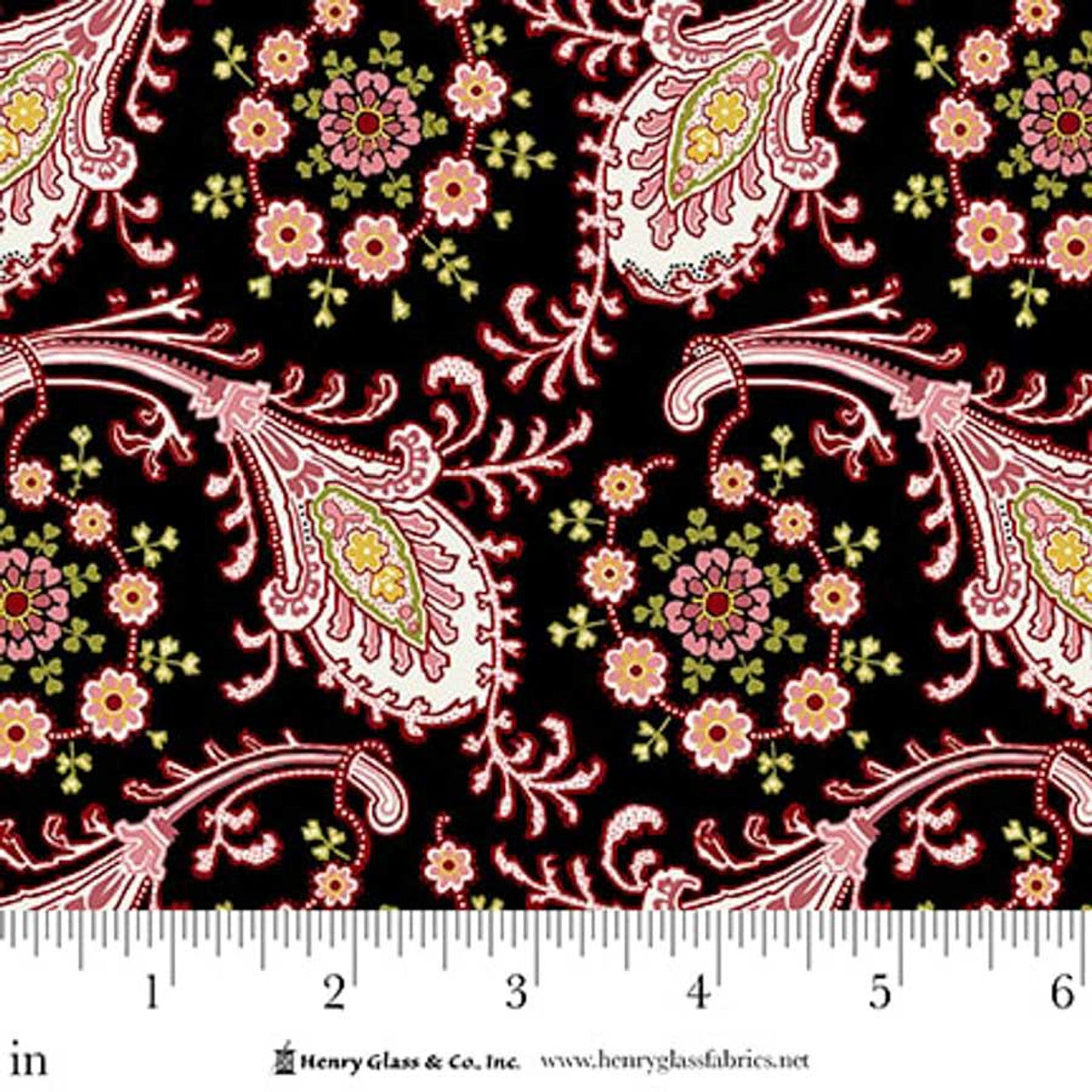 Fabric Henry Glass Black Paisley Candlelight & Romance 118" Wide Back by the Quarter Yard 2306-99