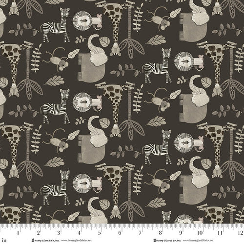 Fabric Henry Glass Black Small Animals Jungle Romp by the Quarter Yard 2109-99