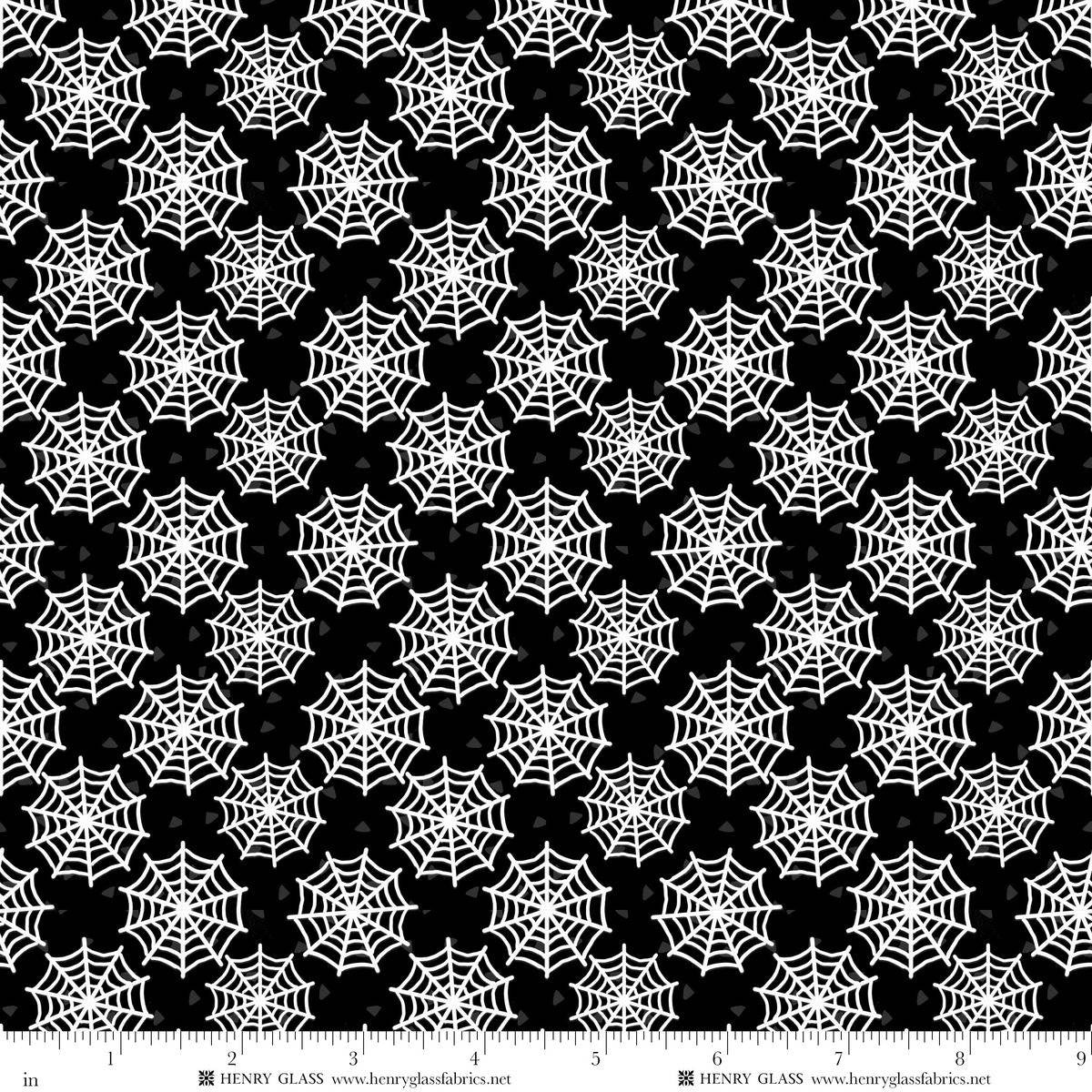 Fabric Henry Glass Black Spider Web Glow in the Dark Moonlight Mischief by the Quarter Yard 2559G-99