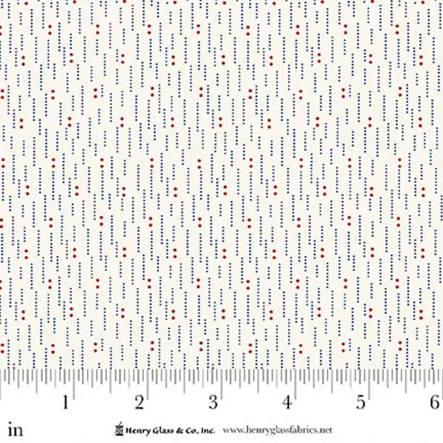 Fabric Henry Glass Blue/Red Line Dots Seasonal Shirtings by the Quarter Yard 2570-81