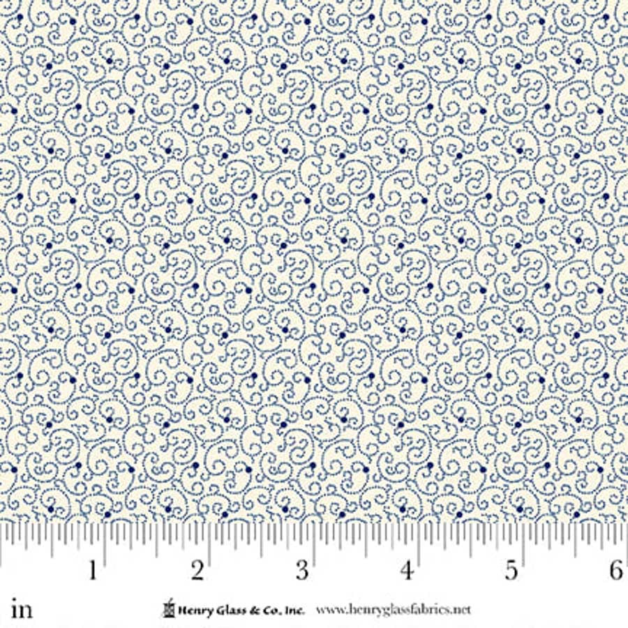 Fabric Henry Glass Blue Swirly Dot Seasonal Shirtings by the Quarter Yard 2568-07