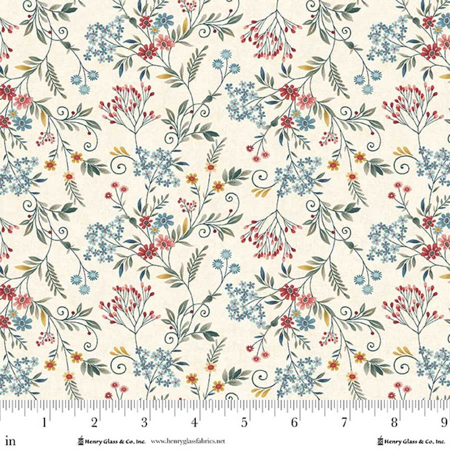 Fabric Henry Glass Blue Tender Vines Norwegian Forest by the Quarter Yard 3549-44