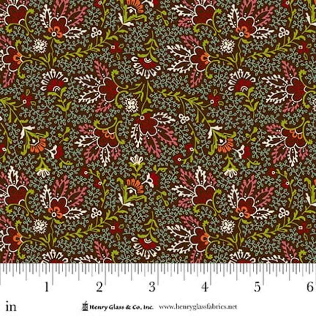 Fabric Henry Glass Brown Prairie Blossoms Love Struck by the Quarter Yard 2296-33