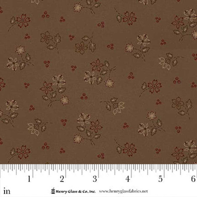 Fabric Henry Glass Brown Stitched Floral Hearth & Home by the Quarter Yard 3612-38
