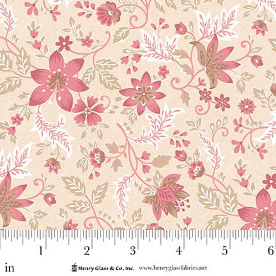 Fabric Henry Glass Cream Folk Flower Vine Hearth & Home by the Quarter Yard 3615-44