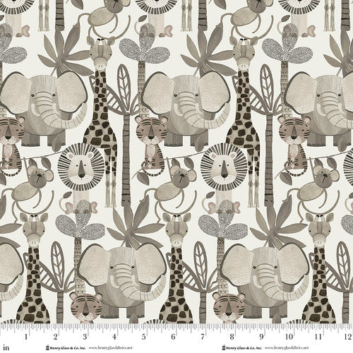 Fabric Henry Glass Cream Jungle Animals Jungle Romp Minky by the Quarter Yard 2246MK-49