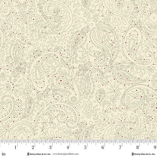 Fabric Henry Glass Cream Meandering Paisley Buttercream & Brickle Bits by the Quarter Yard 1952-40