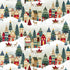 Christmas-themed pattern with houses, trees, and Santa Claus in a snowy village setting.