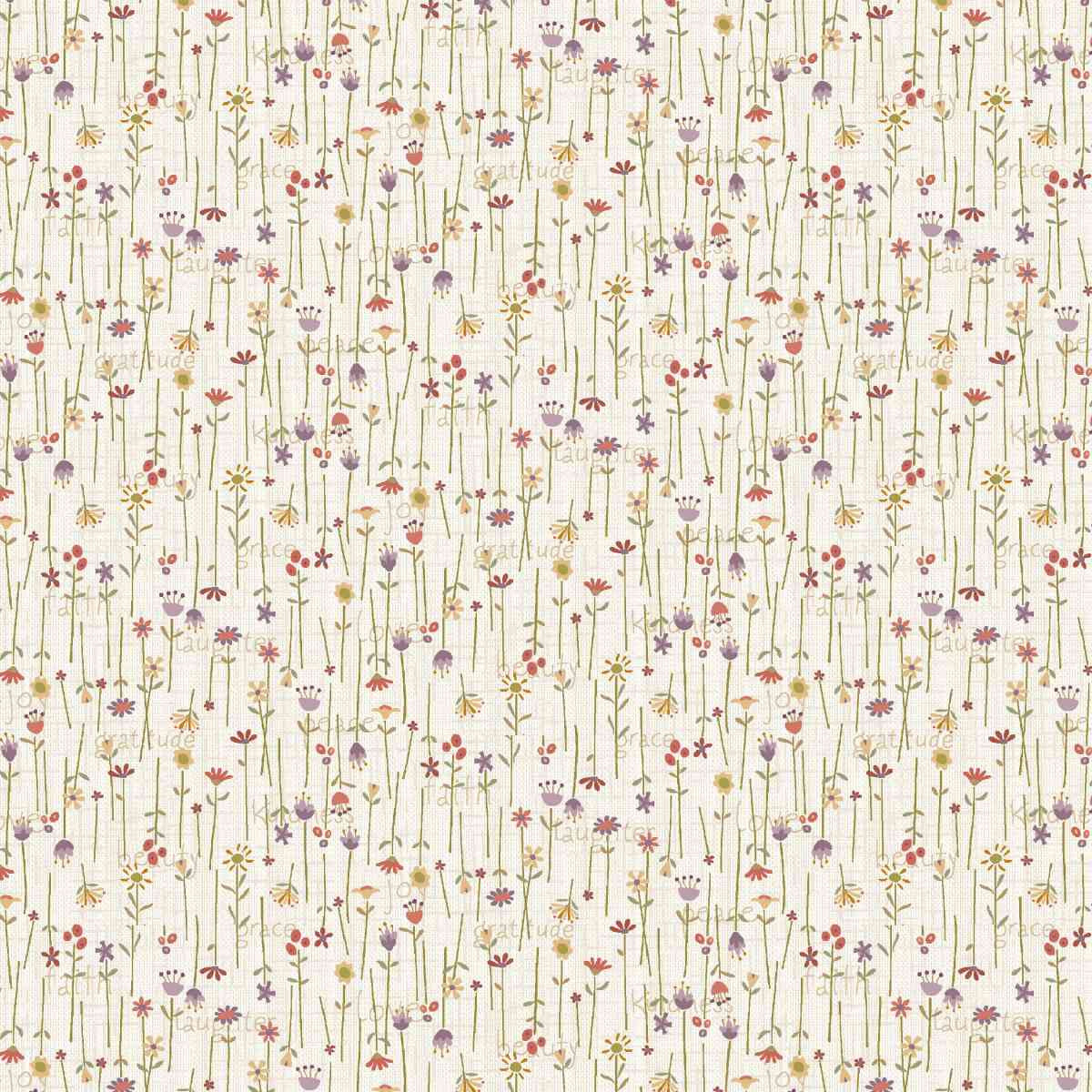 Fabric Henry Glass Cream Stick Flowers Bountiful Blessings by the Quarter Yard 3635-44